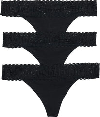 Bonds Women's Underwear Thong Pack, Lace-top Icons Panties for Women, Stretchy Cotton-blend, Low-rise Underwear, 3-pack