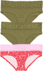 Bonds Women's Underwear Hipster Pack, Lace-top Icons Hipster Panties for Women, Stretchy Cotton-blend Underwear, 3-pack