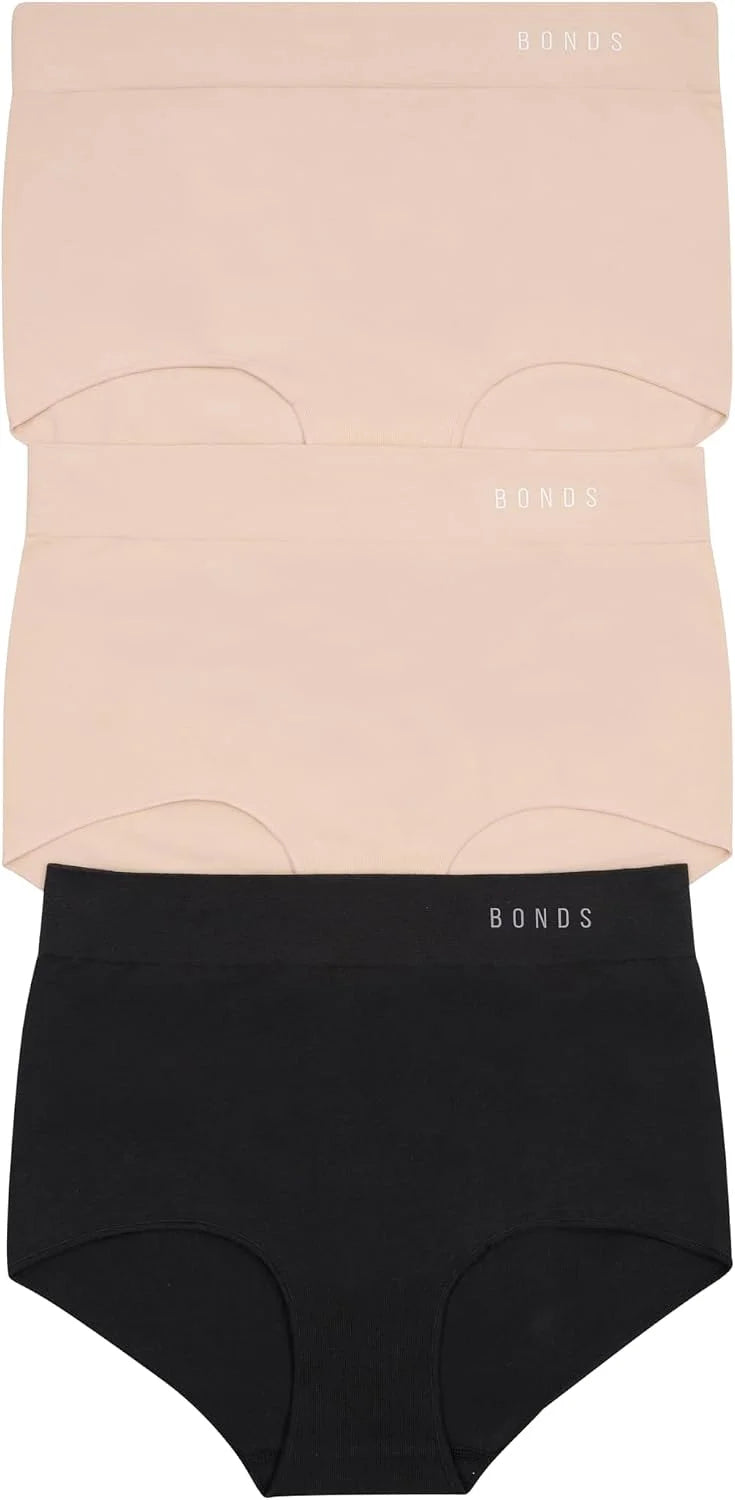 Bonds Women's Seamless Invisi Full Brief Underwear in Cotton-rich Blend for Women, 3-pack