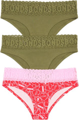 Bonds Women's Underwear Pack, Lace-top Icons Cheeky Panties for Women, Stretchy Cotton-blend Underwear, 3-pack