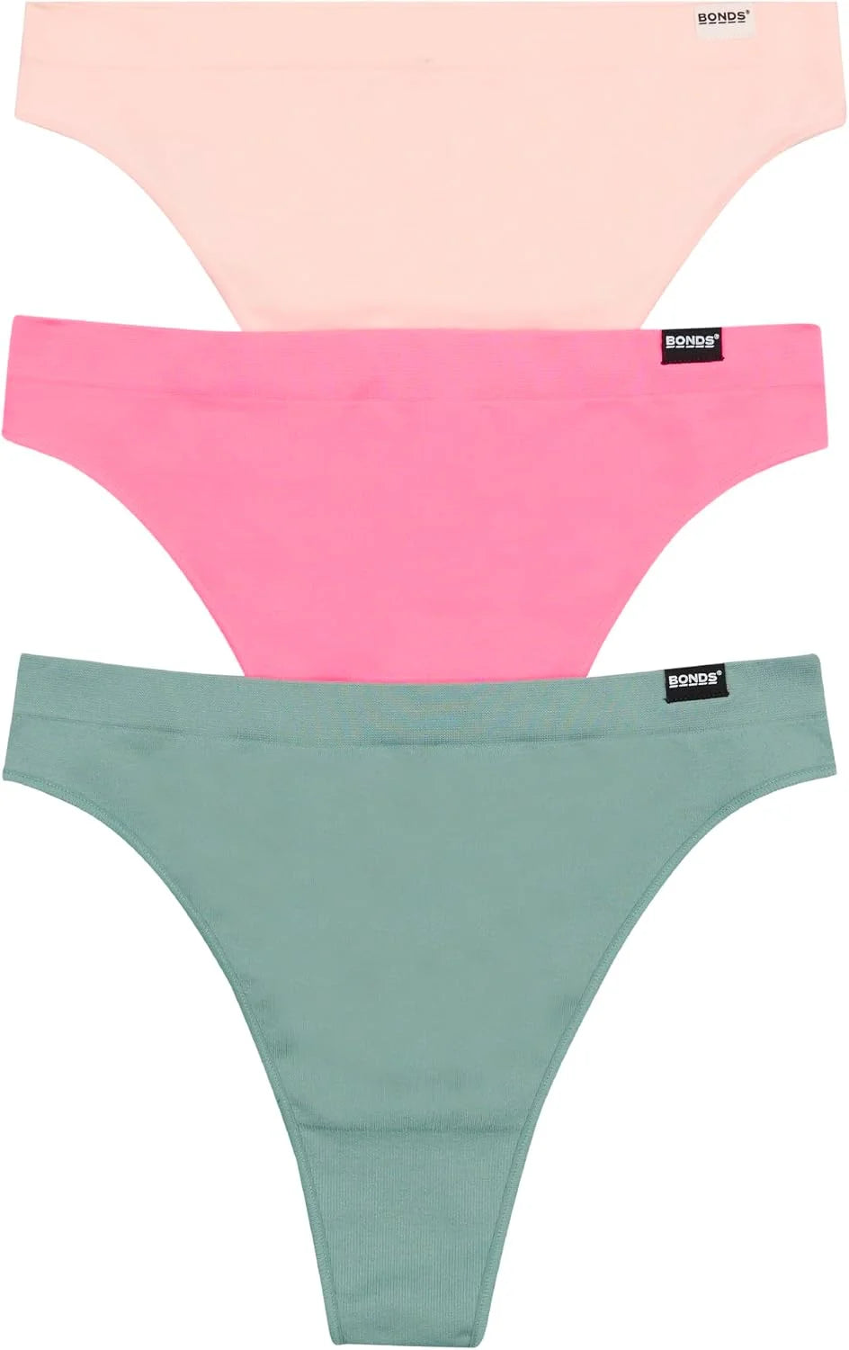 Bonds Women's Seamless Icons Thong in Stretchy High Rise Fit for Women, 3-pack